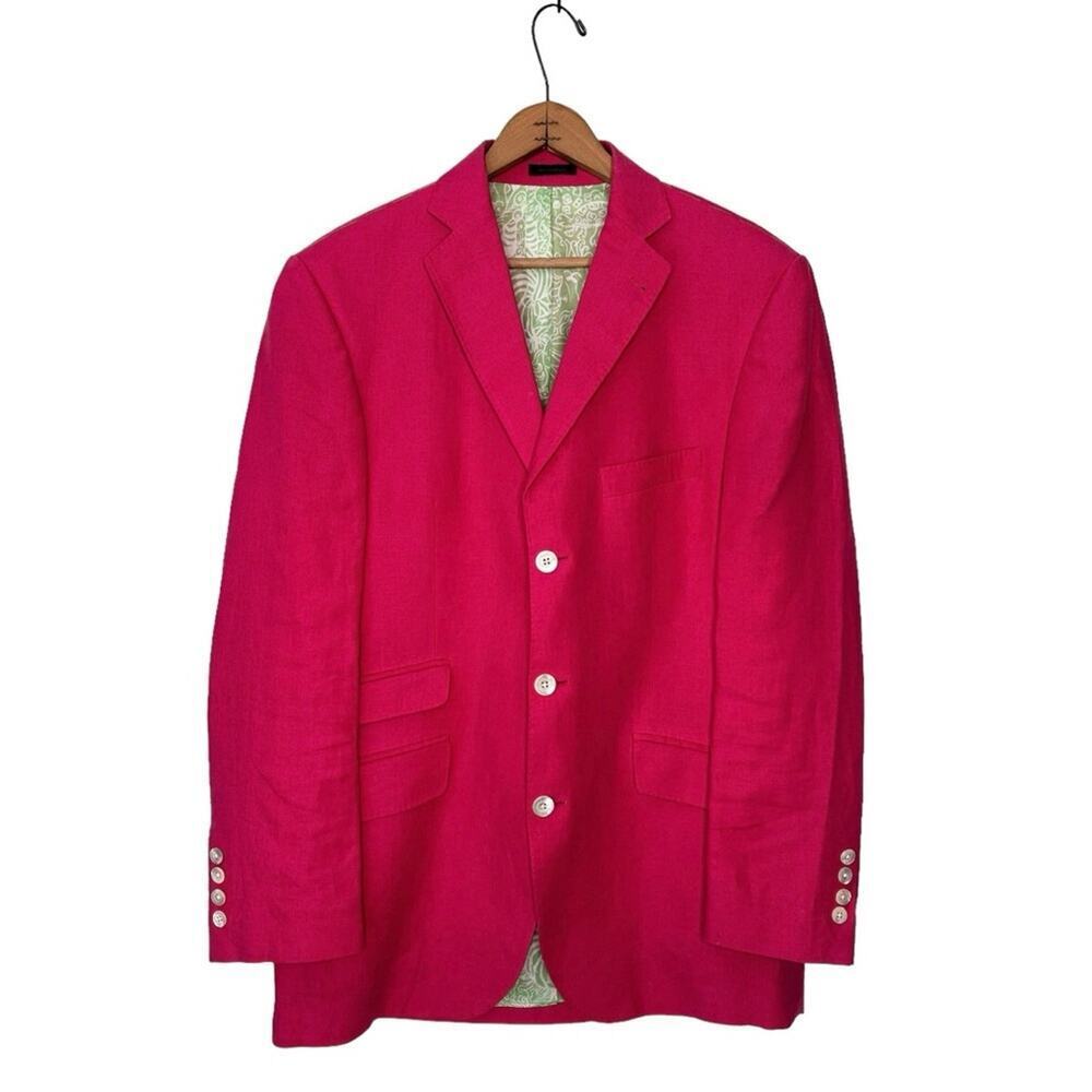 Lilly Pulitzer Men's Palm Beach Vintage Pink Linen 3 Button Down Blazer Size 40